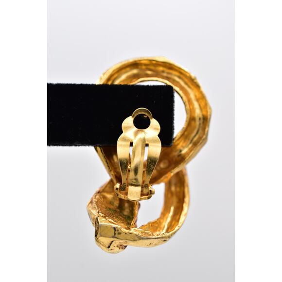 Antigona Paris Vintage Chunky Clip On Earrings Brushed Gold Signed 1980s BinAY - Picture 9 of 12